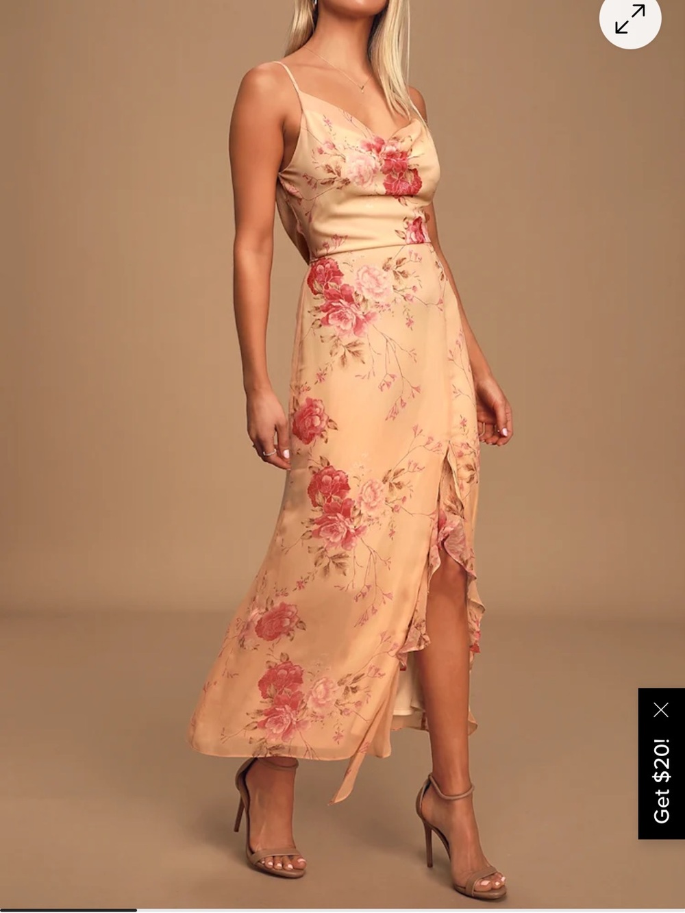 Lulu's Floral Cowl Neck Slip Dress in Cream and Pink. Brand new with tags